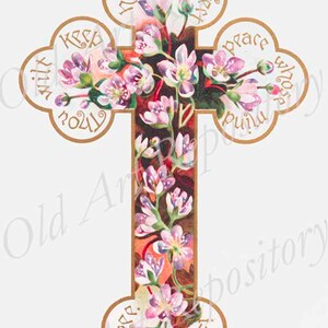 Printable Vintage Easter Cross Postcards. Floral Cross Clip Art ...