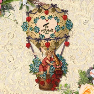 Cartão de Dia dos Namorados Vintage Cupido para Imprimir Digital Download. Dia dos Namorados, scrapbooking, clipart, diário de lixo, etiquetas adesivos balão de ar quente