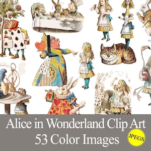 Alice in Wonderland clipart JPEG graphics. Digital download printable ephemera. Alice birthday tea party, junk journal, stickers, scrapbook