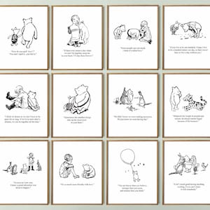 Winnie the Pooh Quotes Print Set, Classic Winnie the Pooh Printable Wall Art, Black and White Prints, Baby Shower Gift, DIGITAL DOWNLOAD