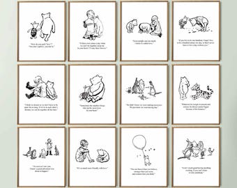 Classic Winnie The Pooh Quote, 12 Winnie Pooh Instant Download Digital Bundle, Baby Shower, Birthday Party Centerpiece, Party Decoration