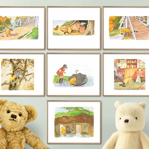 Set of 7 Classic Winnie the Pooh Poster Prints, Winnie the Pooh Nursery Wall Art, Nursery Child Kids Decor Pooh Digital Download Baby Shower