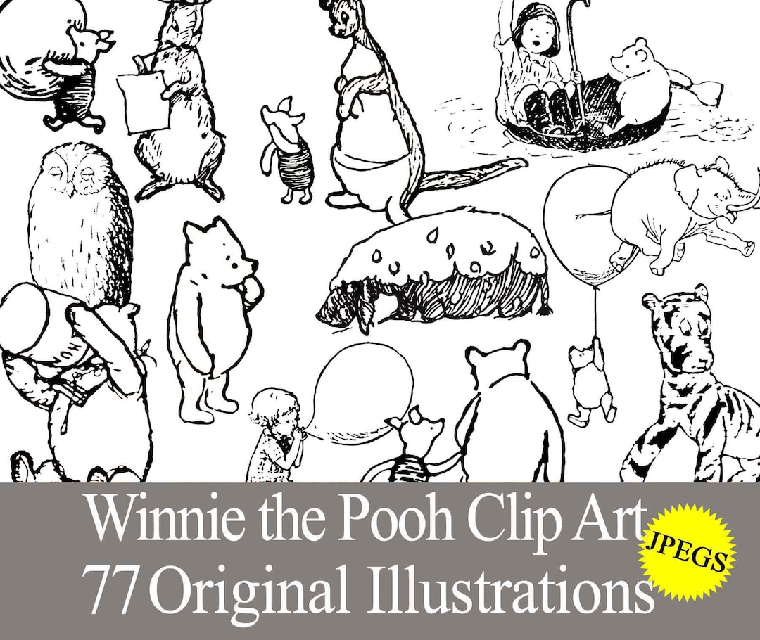 Classic Winnie the Pooh JPEG Clip Art Graphics for Baby Shower ...