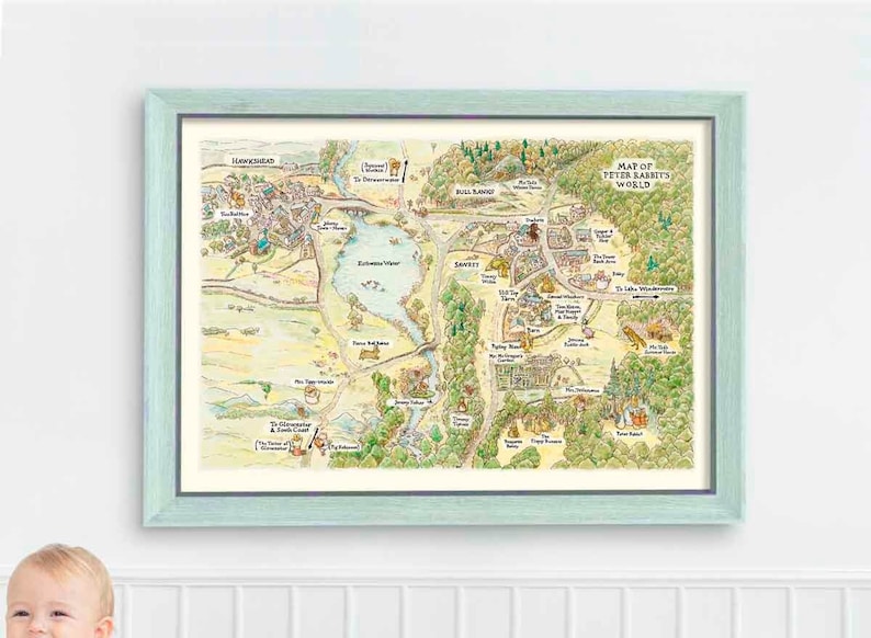 Peter Rabbit book illustration Peter Rabbit's World map images by Beatrix Potter color wall decor for nursery and baby shower decorations printable digital download
