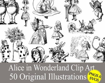 Alice in Wonderland SVG & PNG clip art graphics for sublimation, digital download printable. Birthday party crafts stickers transfers decals