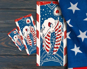 Vintage Patriotic July 4th American Flag Lady Image, Americana Ephemera, for stickers, tags, crafts, journals, scrapbook, Digital Download