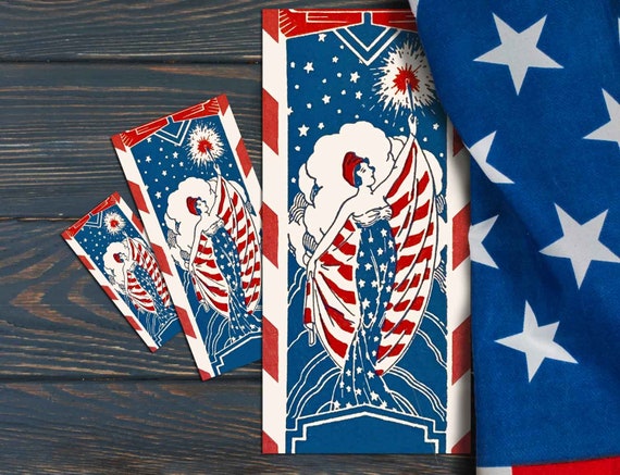 Vintage Patriotic July 4th American Flag Lady Image, Americana Ephemera, for stickers, tags, crafts, journals, scrapbook, Digital Download