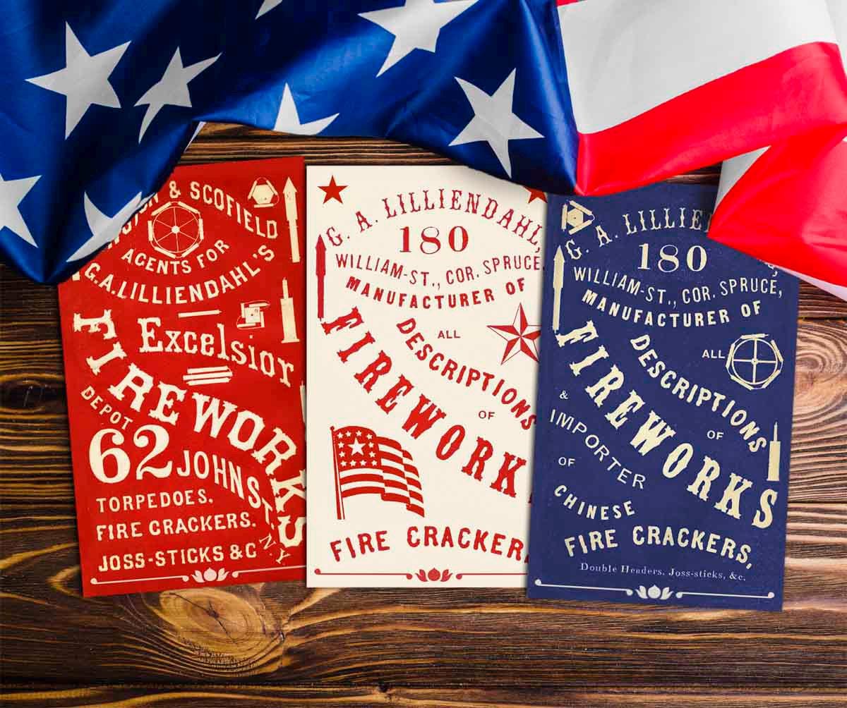 Vintage Patriotic July 4th Fireworks Labels, Americana Ads Ephemera for ...