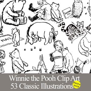 Classic Winnie the Pooh PNG and SVG clip art graphics for baby shower, birthday party, coloring pages sublimation Digital Download Printable