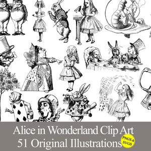 Alice in Wonderland SVG & PNG clip art originals for sublimation, digital download printable birthday party crafts stickers transfers decals