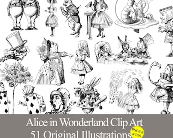 Alice in Wonderland SVG & PNG clip art originals for sublimation, digital download printable birthday party crafts stickers transfers decals