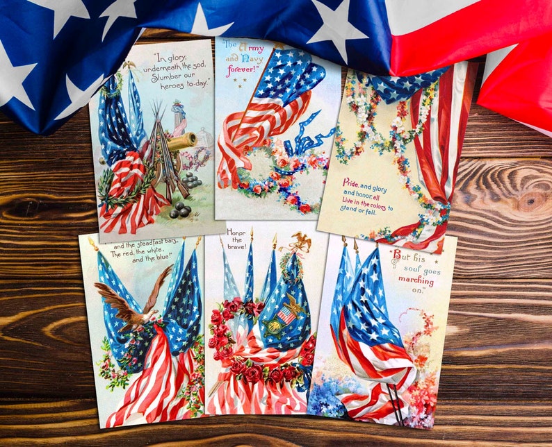 Patriotic Vintage American Flag Image Victorian Postcards Etsy