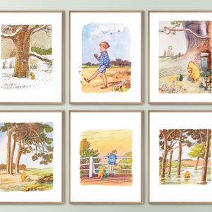 Classic Winnie the Pooh Poster Prints, Winnie the Pooh Nursery Wall Art, Baby Boy's Room, Girl's Room Decor, Digital Download, Baby Shower