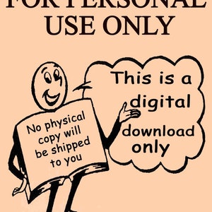 May include: A black and white illustration of a person holding a book that says "No physical copy will be shipped to you". The person is pointing to a thought bubble that says "This is a digital download only".