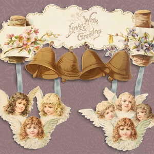 Printable Vintage Cupid Valentine Card, Valentine&#39;s Day Digital Download. Scrapbooking, clipart, junk journals, stickers, angels and bells