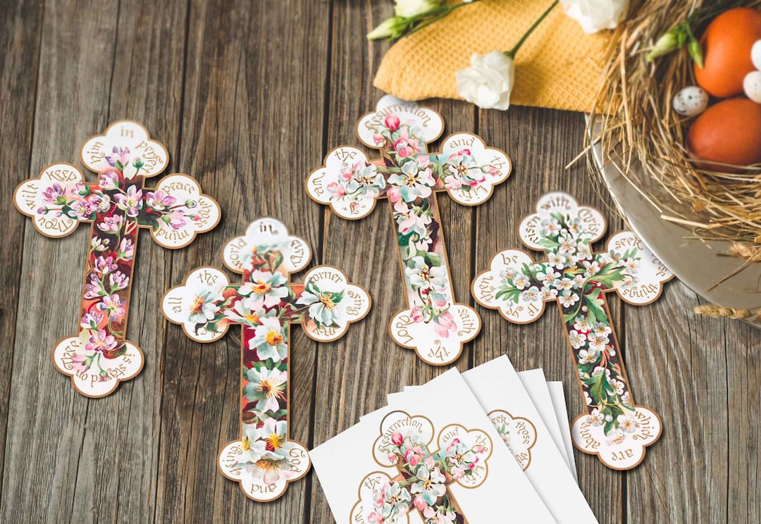 Printable Vintage Easter Cross Postcards. Floral Cross Clip Art ...