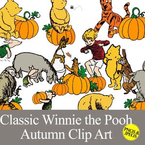 Classic Winnie the Pooh Fall PNG Clipart: Thanksgiving & Halloween (Digital Printable)