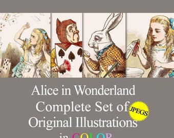 Alice in Wonderland Printable Wall Art Book Prints, Vintage Alice Journal Pages Digital Download, wall decor, girl's room, scrapbooking tags