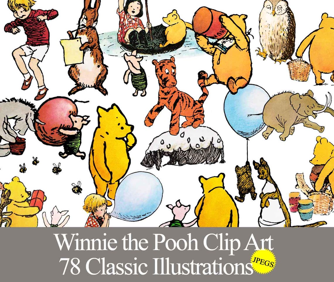 Modern Pooh Graphics Classic Winnie the Pooh Clip Art Graphics for Baby Shower, Birthday ...