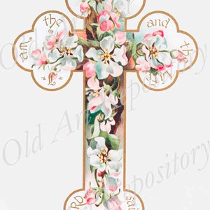 Printable Vintage Easter Cross Postcards. Floral Cross Clip Art ...