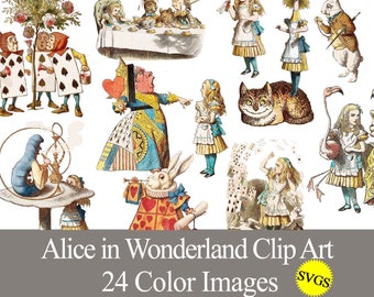 Alice in Wonderland clip art SVG graphics for sublimation and crafts. Digital download printable. Birthday party stickers decals transfers