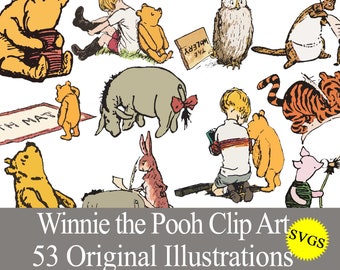 Classic Winnie the Pooh SVG clip art graphics for baby shower, birthday party, crafts, stickers, sublimation. Digital download printable.