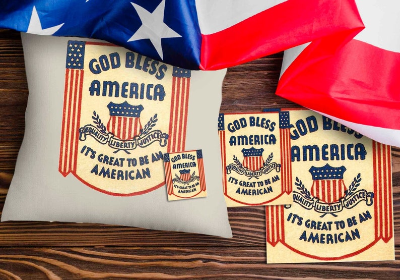 God bless America sign vintage design clipart with American flag and shield digital download
