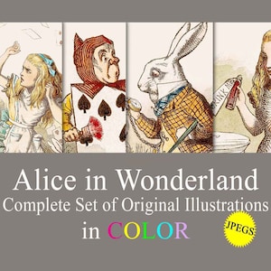 Alice in Wonderland Printable Wall Art Book Prints, Vintage Alice Journal Pages Digital Download, wall decor, girl's room, scrapbooking tags