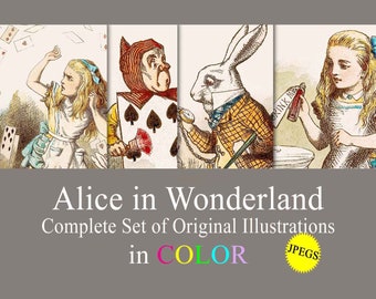 Alice in Wonderland Printable Wall Art Book Prints, Vintage Alice Journal Pages Digital Download, wall decor, girl&#39;s room, scrapbooking tags
