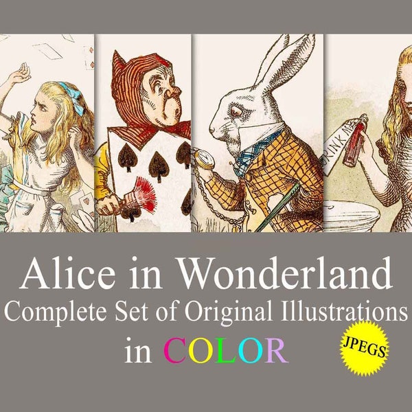 Alice in Wonderland Printable Wall Art Book Prints, Vintage Alice Journal Pages Digital Download, wall decor, girl's room, scrapbooking tags