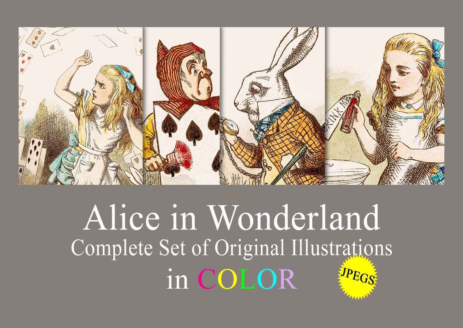 Alice in Wonderland Printable Wall Art Book Prints, Vintage Alice Journal Pages Digital Download, wall decor, girl's room, scrapbooking tags