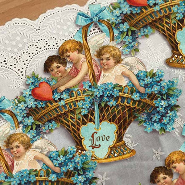 Printable Vintage Cupid Valentine Card Antique Victorian Digital Download. Collage, scrapbooking, clip art, junk journals, stickers, basket