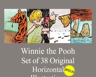 Set of 38 Classic Winnie the Pooh Poster Prints, Winnie the Pooh Nursery Wall Art Nursery Child Kids Decor Pooh Digital Download Baby Shower