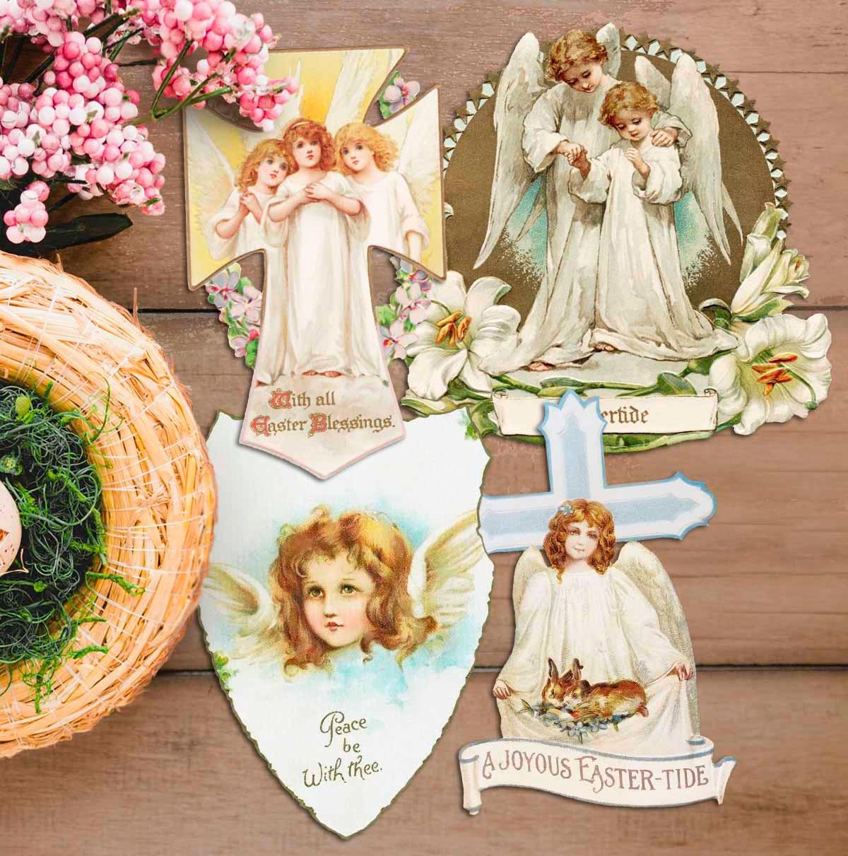 Vintage Easter clipart Postcards. Easter PNGs angel ephemera Victorian Fussy Cut Printable Download Tags crafts journals stickers scrapbook
