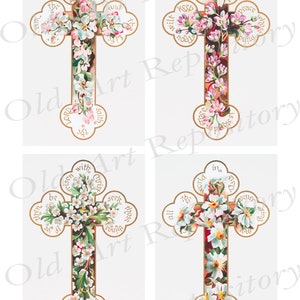 Printable Vintage Easter Cross Postcards. Floral Cross Clip Art ...