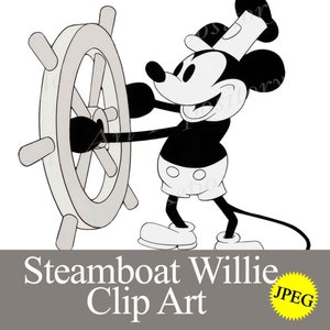 Vintage Steamboat Willie Mouse JPEG Clipart Printable Digital Download, Cartoon Character Mouse birthday party journal scrapbooking stickers