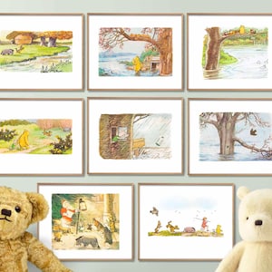 Classic Winnie the Pooh Poster Prints, Winnie the Pooh Nursery Wall Art, Baby Boy&#39;s Room, Girl&#39;s Room Decor, Digital Download, Baby Shower.
