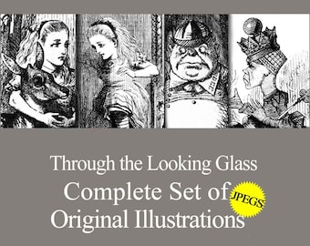 Vintage Alice in Wonderland Printable Through the Looking Glass Junk Journal, Coloring Pages, Digital Download Wall Art Home Decor scrapbook