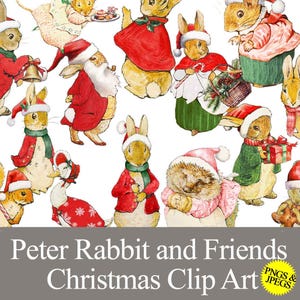 Peter Rabbit Christmas Scenes Clip Art Watercolor Graphics For Xmas Cards, sublimation, journal, digital printable, Beatrix Potter print