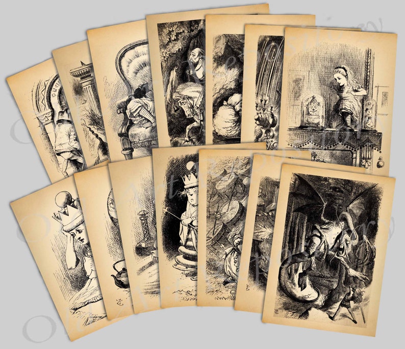 Vintage Alice in Wonderland Printable Book Pages Through the - Etsy