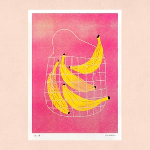 A4 Riso Print “Bananas” – Arte de pared, Impresión de arte, Póster, Ilustración