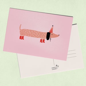 Postkarte Partydog – DIN A6 Postcard, Digital Druck, Print, Illustration, Deko, Dackel