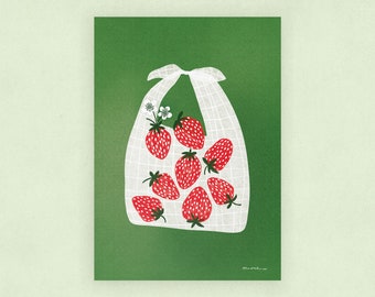 Print Erdbeeren – Artprint, Wallart, Art Poster, Plakat, Digital Druck, Print, Illustration, Market, Deko, Poster Küche, Strawberries