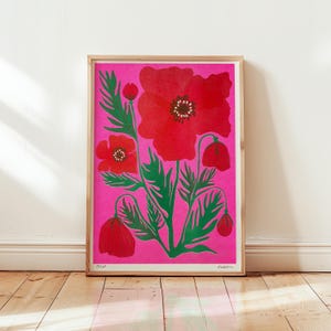 A4 Riso Print „poppies“ – Wall Art, Kunstdruck, Poster, Illustration