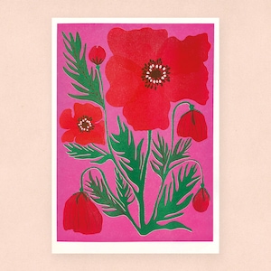 Lámina Riso A4 «Amapolas» – Arte mural, lámina artística, póster, ilustración