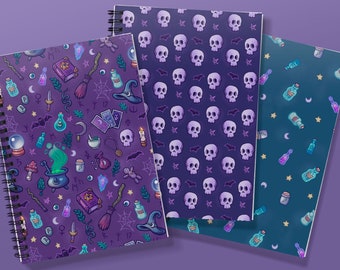 3 Witchy Spiral Bound Notebooks | Cutecraft Witch things 01-03 | Cute, Magical Notebook. Magic, Witchcraft Theme. Novelty, Unique Design.