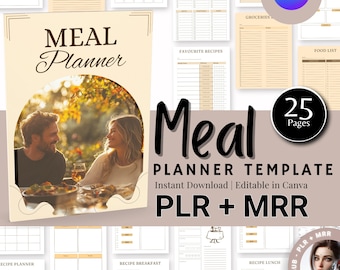 Bewerkbare sjabloon maaltijdplanner | PLR MRR-rechten, canva (directe download)