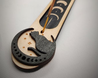 Porta incienso Moon Cat LightBurn, archivos digitales SVG, AI, CDR láser, descarga instantánea