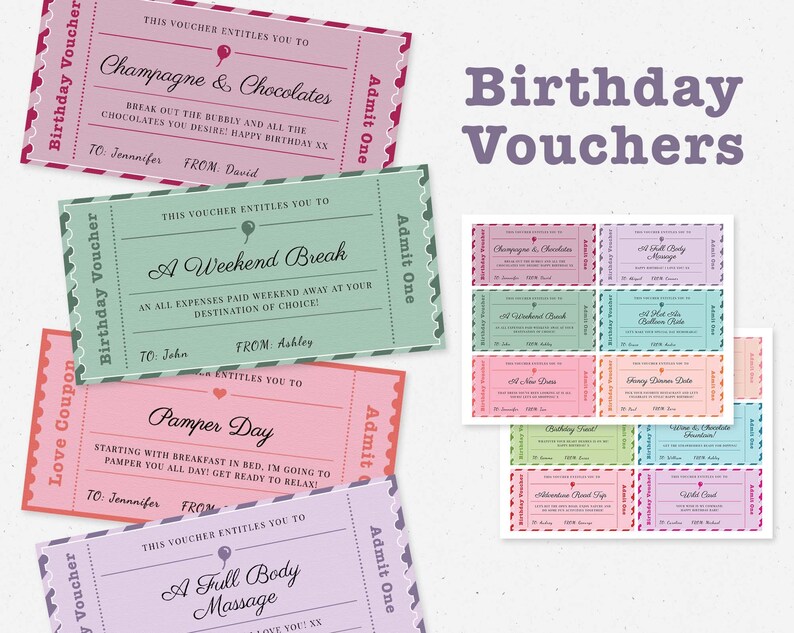 Editable Personalized Birthday Voucher Template Bundle Etsy