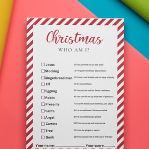 Christmas Who Am I Game Instant Download A4 Print Out Christmas Game